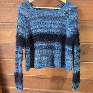 Leith Womens Open Knit Fuzzy Striped Crochet Sweater S Fairy Grunge Indie Boho